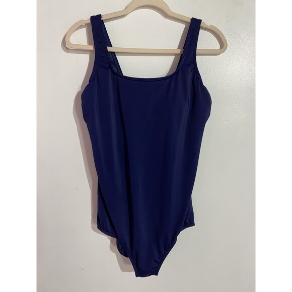 Lands End One Piece Swimsuit 16 D Blue Beach Resort Cruise Slimming Pool Tanning - Picture 1 of 10